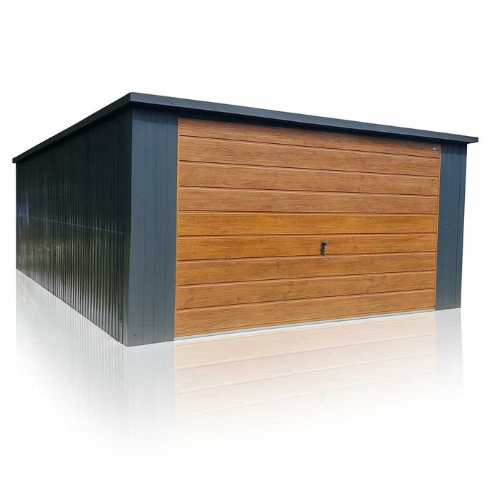 Garaż blaszany 3x5 Spad na tył Grafit + Złoty Dąb Montaż gratis