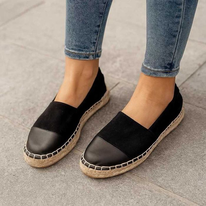 Czarne materiałowe espadryle