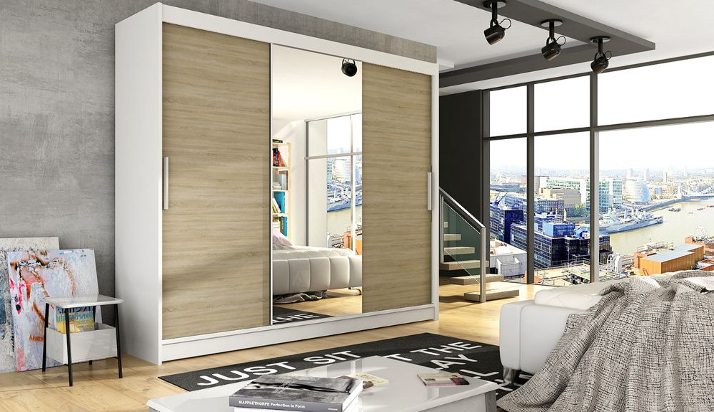 Duża SZAFA przesuwna Z LUSTREM Asti I 250cm Z PÓŁKAMI garderoba