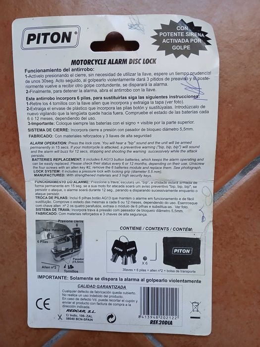 Cadeado antifurto para moto com alarme