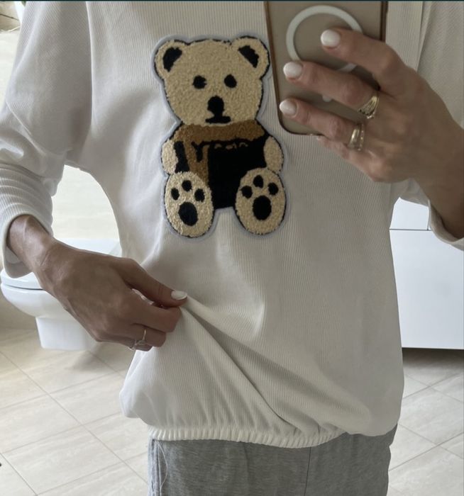 Nowa bluzka z misiem oversize prążkowana damska