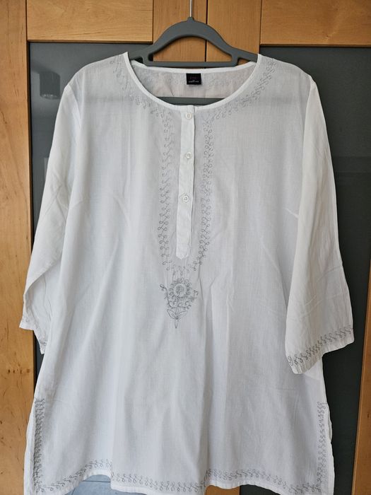 Peppercorn Zalando urocza tunika/bluzka white, srebrny haft r L/40