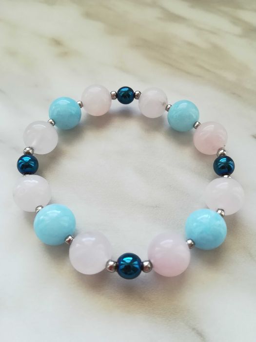 Bransoletka Kamień naturalny Kwarc Jadeit Hematyt Stal 18cm