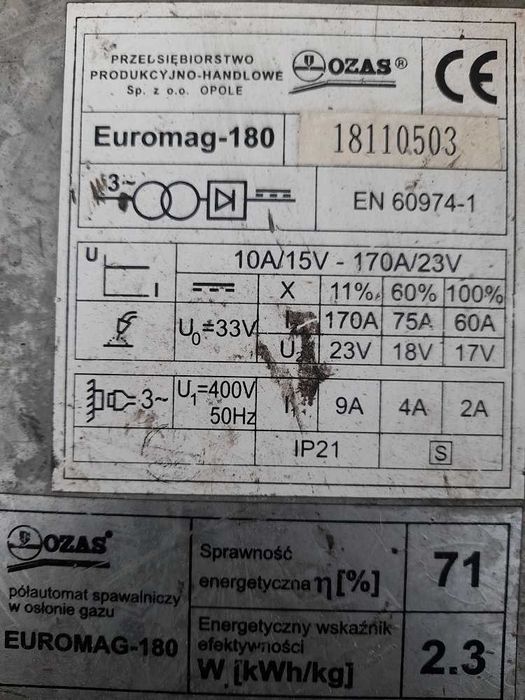 Migomat Ozas Euromag 180 Transformator pomocniczy częsci