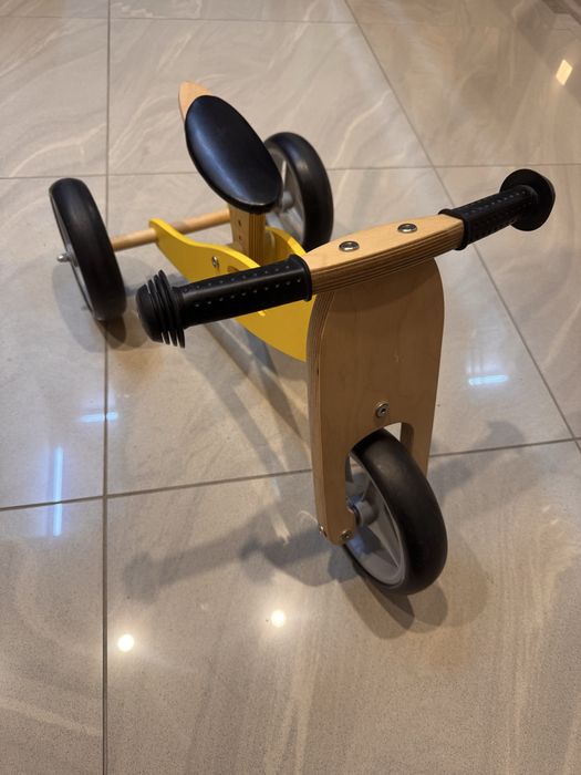 Drewniany Rowerek Jeździk 2W1 Mini Rowerek Trzykołowy Żółty Nic804