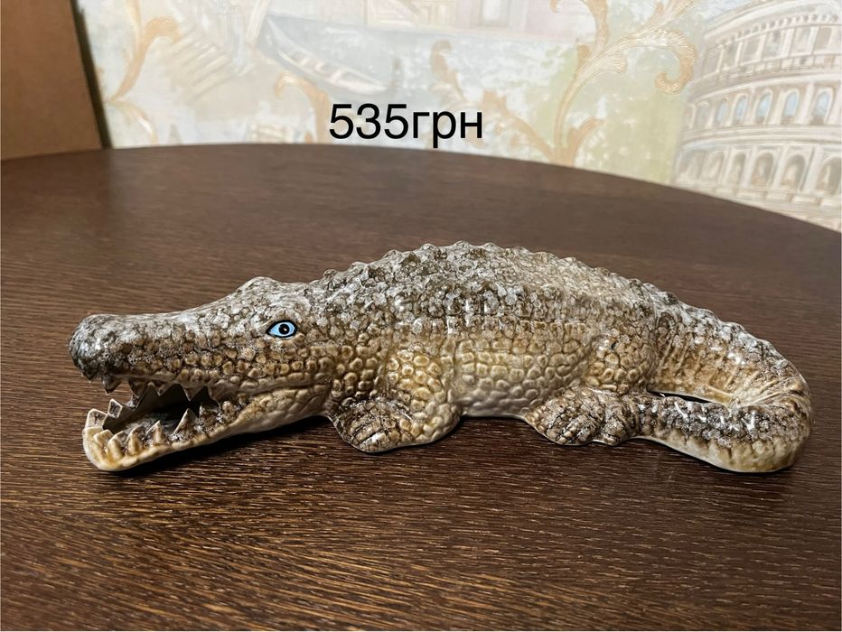 Керамические статуэтки.Майолика,птица Дрофа,верблюд,крокодил,лисички