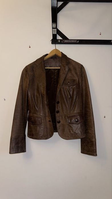 taliowana brazowa skóra marynarka vintage retro