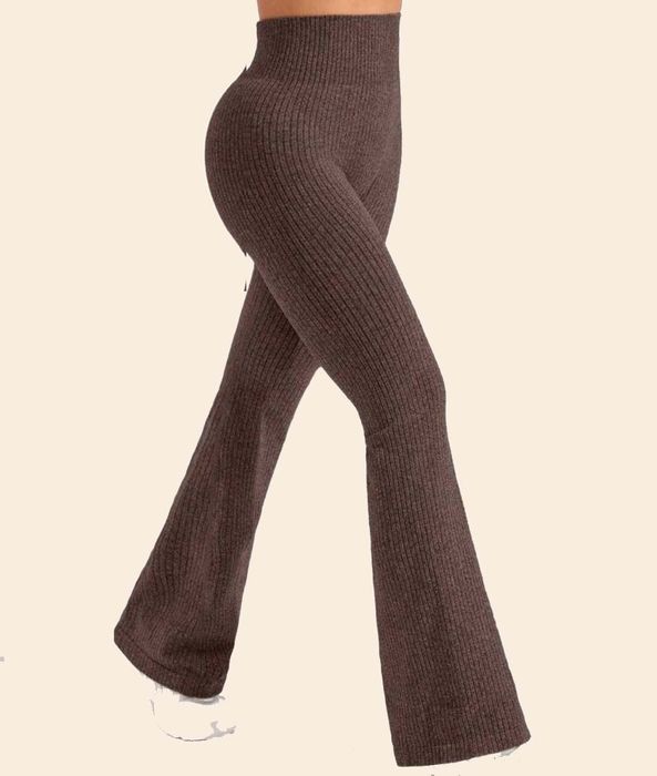 Leginsy bezszwowe dzwony brązowe do jogi z wysokim stanem shein  s