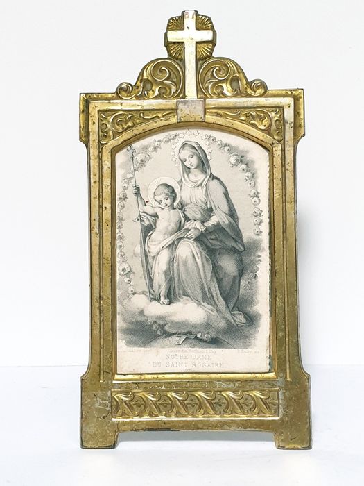 Maravilhosa antiga imagem N.S. do Rosário francêsa  em moldura dourada