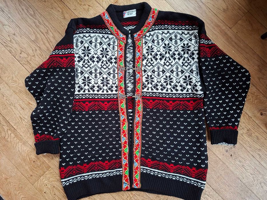 Sweter świąteczny, wzór norweski, M, wełna, vintage