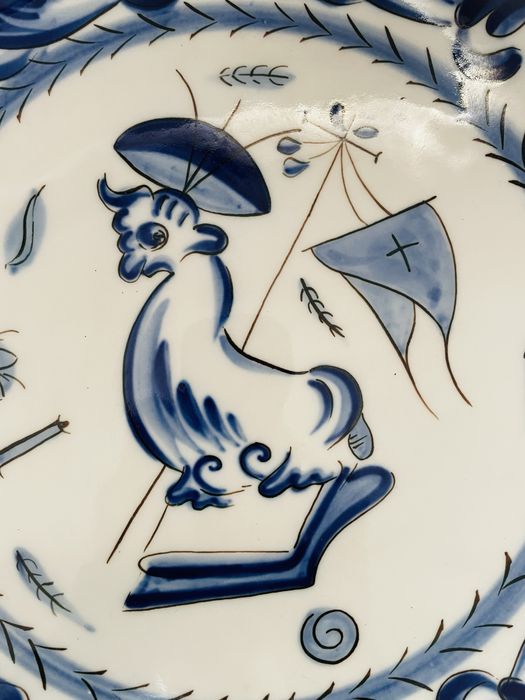 Conjunto 4 pratos decorativos em faiança portugesa pintados à mão