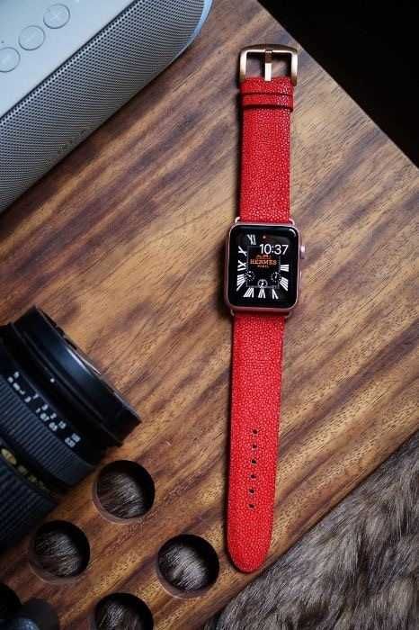 Pasek Skórzany CZERWONY Apple Watch Series 4  44mm 45mm