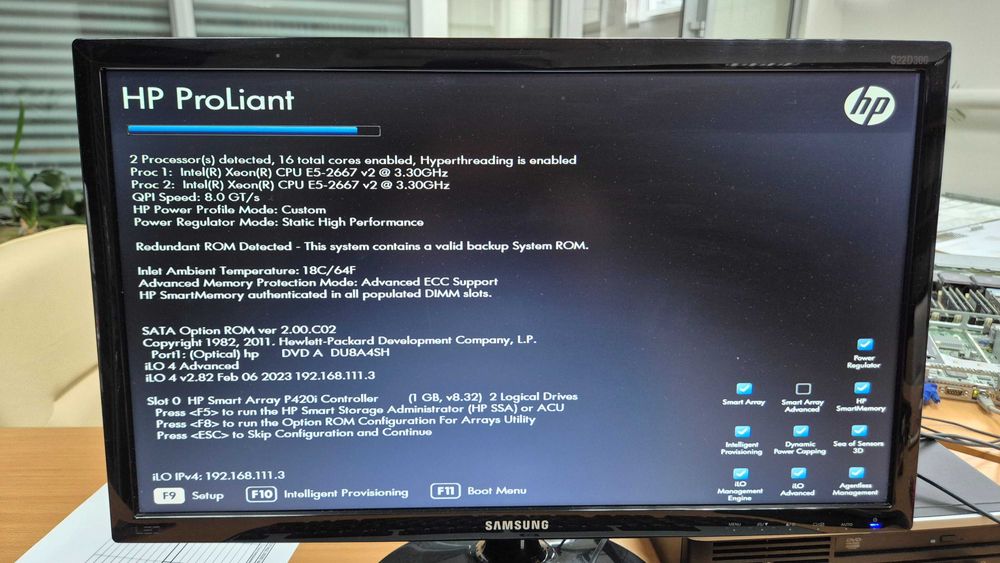 HP ProLiant DL360p Gen8: 2× Xeon E5-2667v2, 192GB RAM, 4×1TB SSD