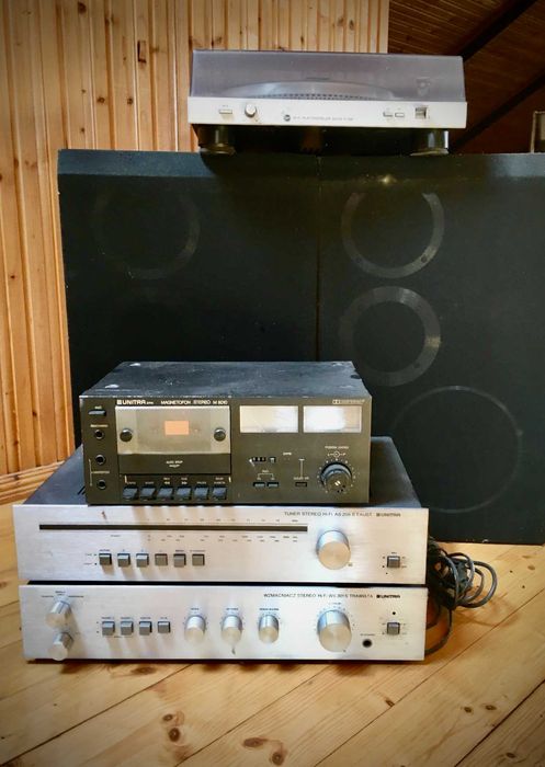 Zestaw Unitra - kolumny, tuner, wzmacniacz, magnetofon, gramofon