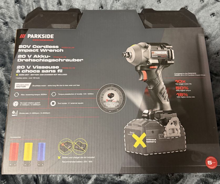 Акумуляторний ударний гайковерт PARKSIDE PERFORMANCE PPDSSA 20-Li B2 2025/11 мощность 600 ньютонов