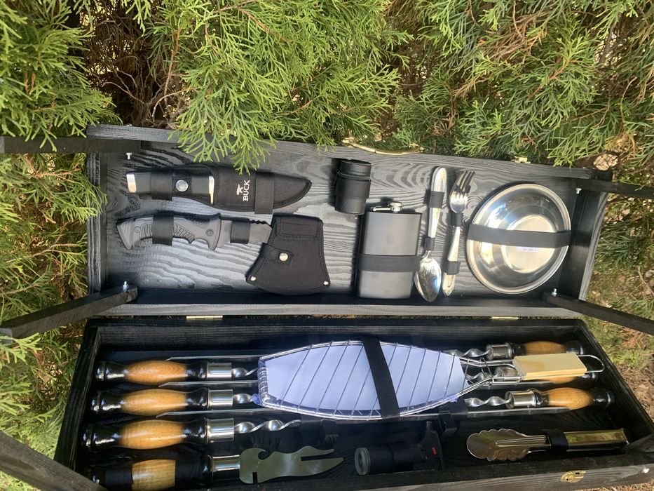 Подарочные Шампура в кейсе-столике для барбекю гриля мужу куму брату