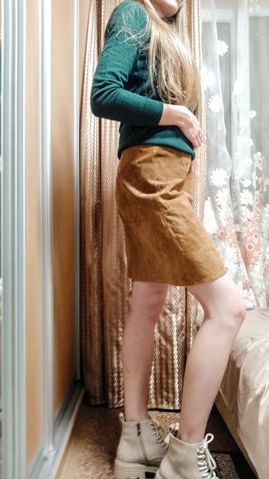 Спідниця шкіряна Zara basic, коричнева