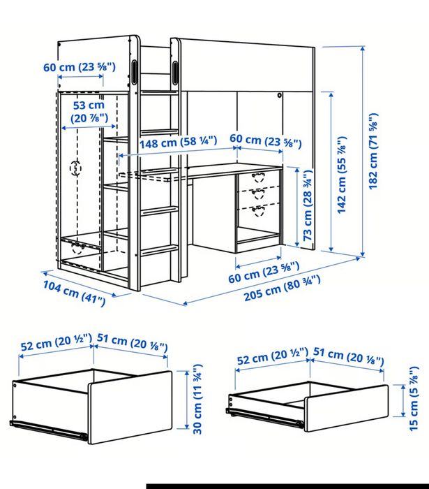 Quarto completo e  em bom estado 
Cama alta, branco brancSMÅSTAD
Cama