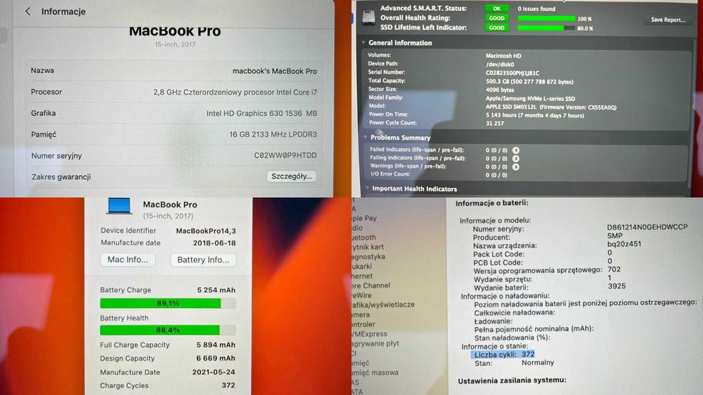 MacBook Pro 15 i7 16GB 512GB A1707 Space | Odbiór 24-30gr! | RokGwar