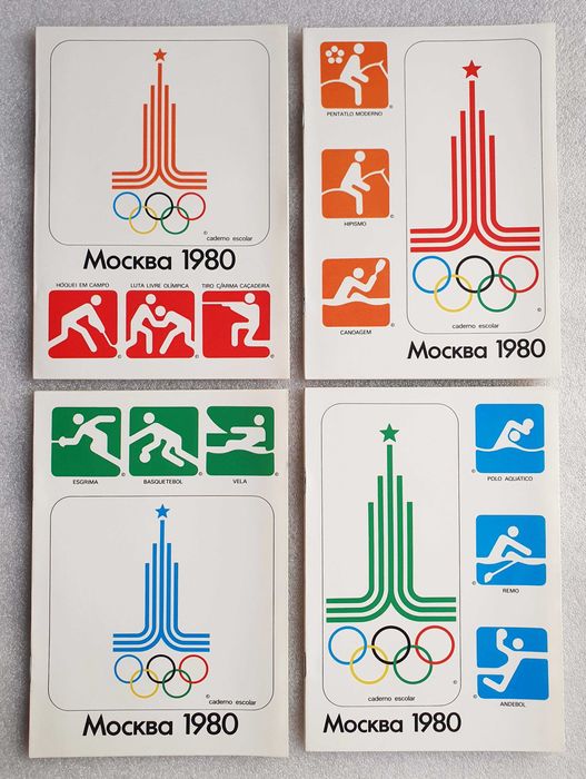 8 Antigos Cadernos ~ "JOGOS OLIMPICOS MOCKBA 1980" ~ Coleção completa