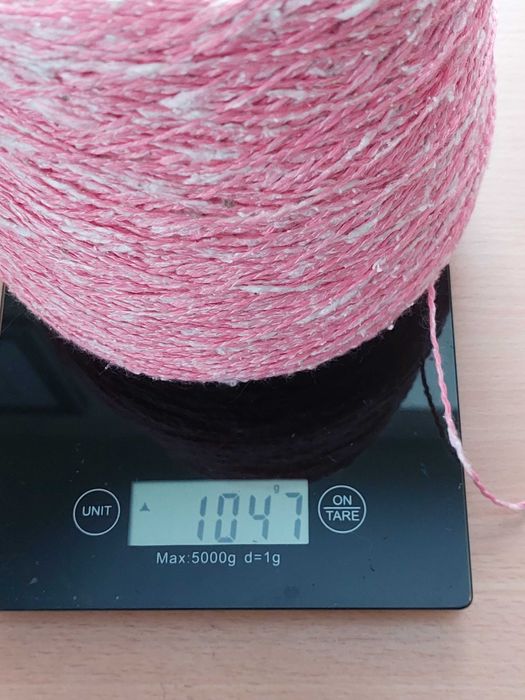 Włóczka biało-różowa, bawełna z akryl, 1 kg - duża szpula!