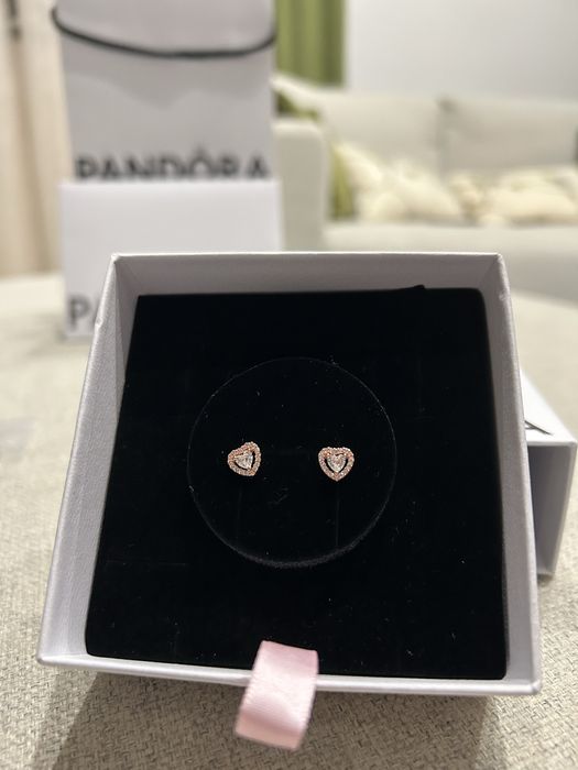 Brincos pandora rosa dourado