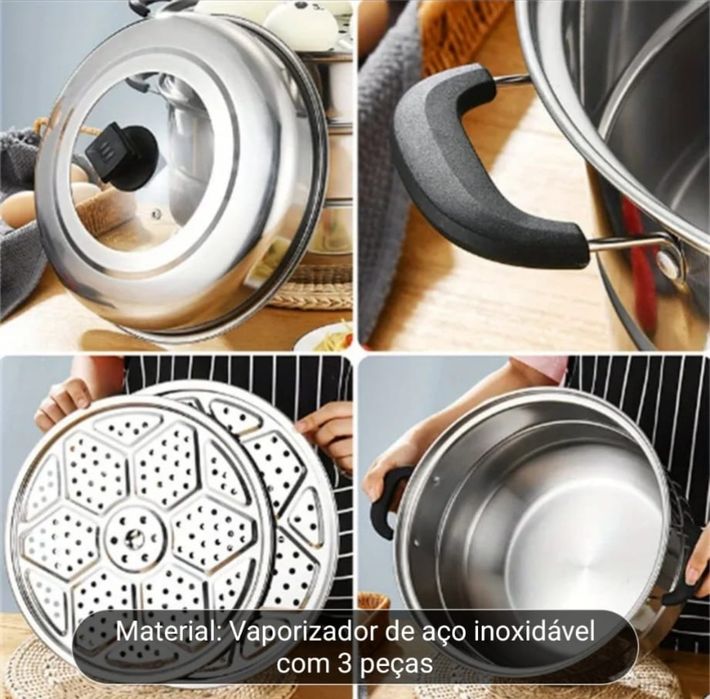 Cuscuzeira de 3 níveis compatível para indução