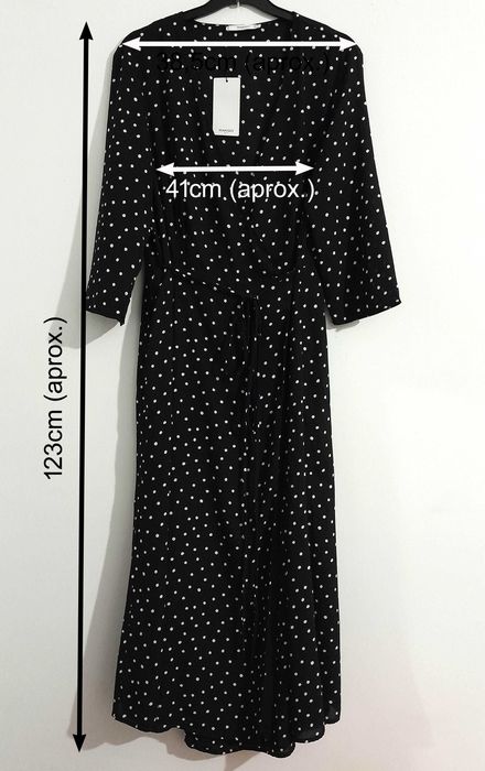 Vestido cruzado preto c/bolinhas da Mango T: M Novo c/etiqueta