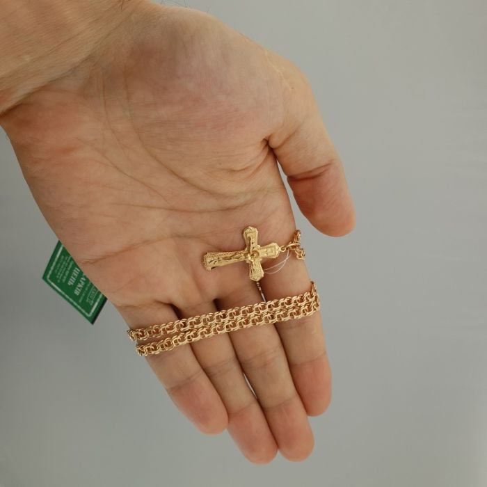 Комплект Серебряная цепочка и крестик позолота Ланцюжок хрестик