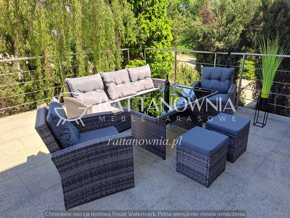 Komplet Mebli Ogrodowych Szary Technorattanowych Zestaw na Taras/Ogród
