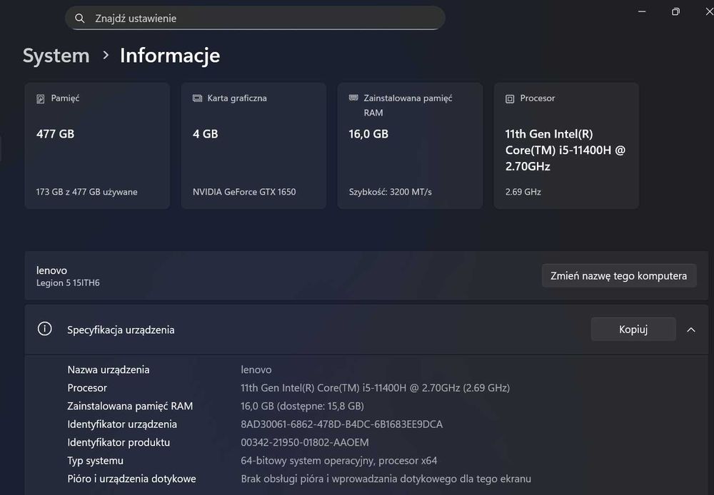 Laptop Lenovo Legion 5 15ITH6