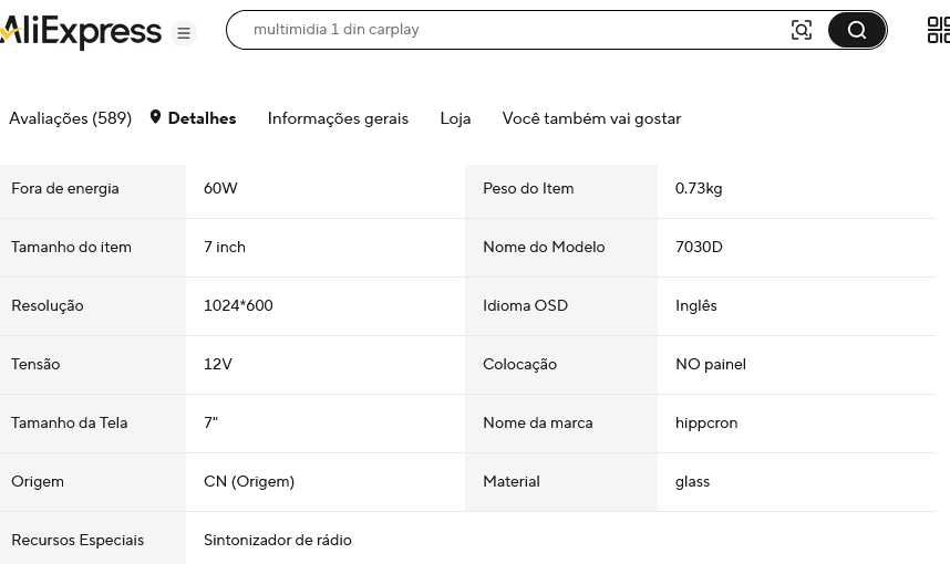 autorádio gaveta 1din mas ecrã com 7" sem fio android auto carplay NOVO