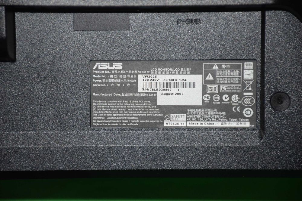Monitor ASUS VW202S 20 polegadas