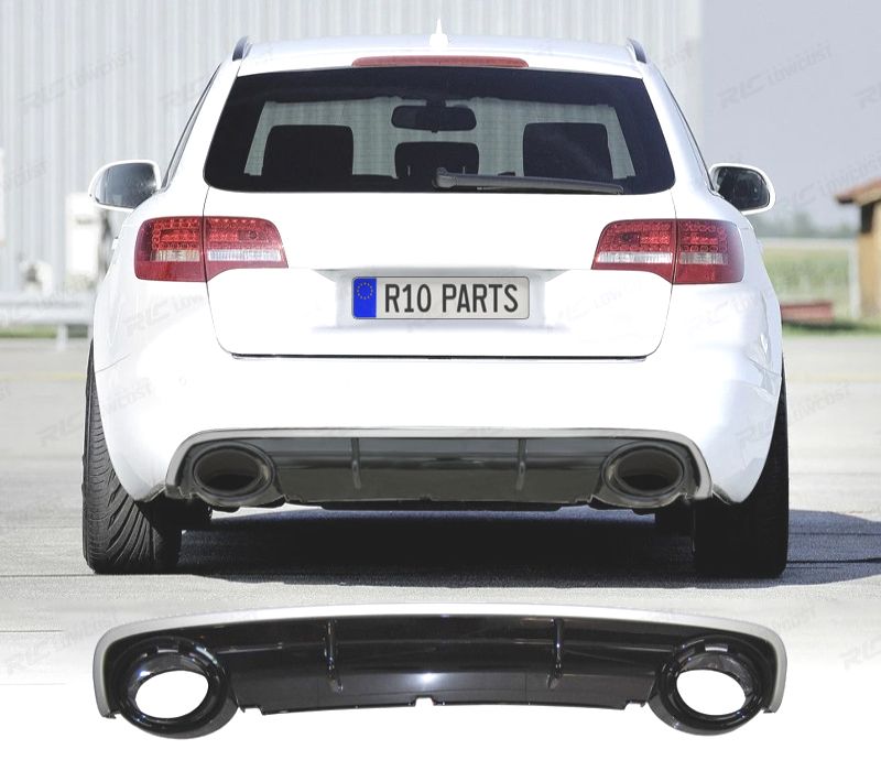 DIFUSOR TRASEIRO AUDI A6 C6 AVANT LOOK RS6 04-08 PRETO BRILHANTE