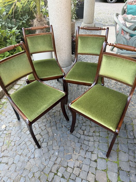 Krzesła 4 szt stylowe  Bidermeier zielony welur machoń vintage