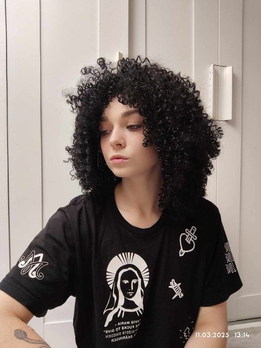 Peruka premium afro loki czarna gęsta objętość wig