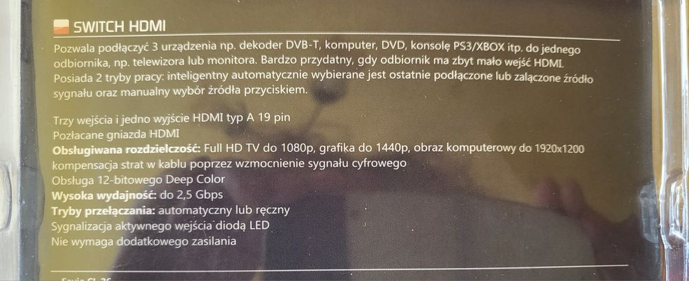 Swith hdmi Savio nowy