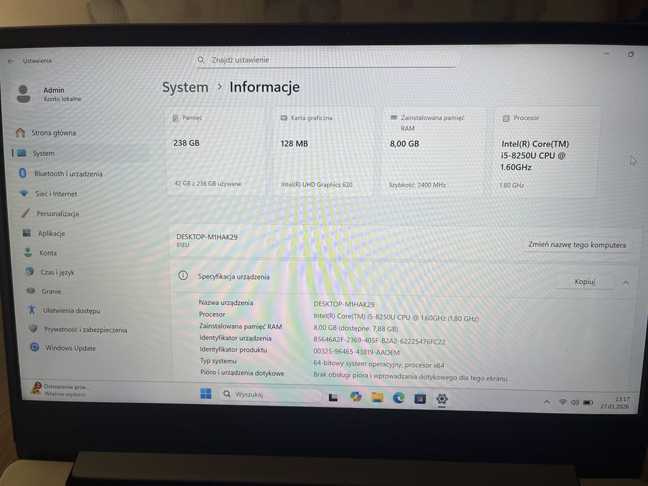 Lenovo IdeaPad i5-8gen/8Ram/256Ssd