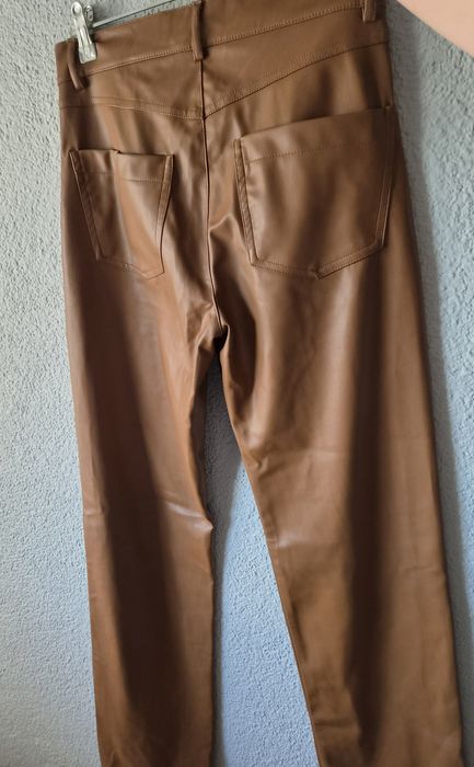 Spodnie skórzane brąz Zara 34 XS