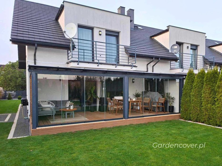 Przesuwna zabudowa tarasu Kielce i woj. świętokrzyskie | Ogród zimowy | Zadaszenie tarasu | Pergola tarasowa | Przesuwne przeszklenia