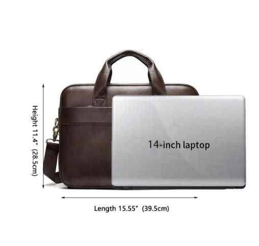 Чорна  чоловіча сумка з натуральної шкіри для ноутбука 14 дюймів