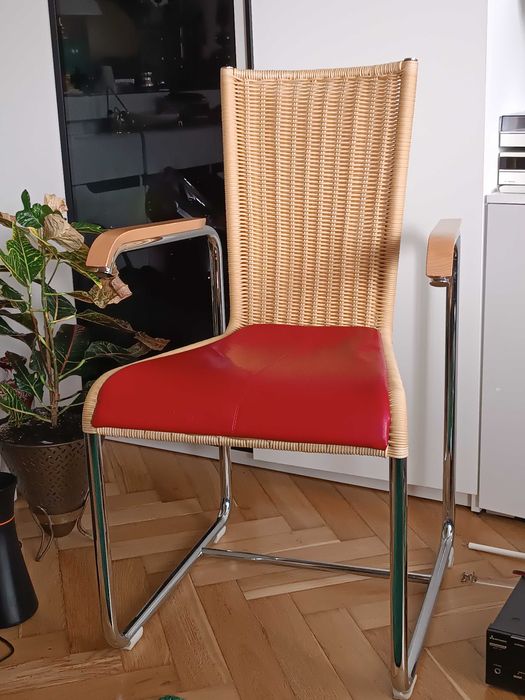 Fotel, Krzesło komplet 4 szt.TECTA D25 lata 70-80 te rattan/wiklina/chrom.