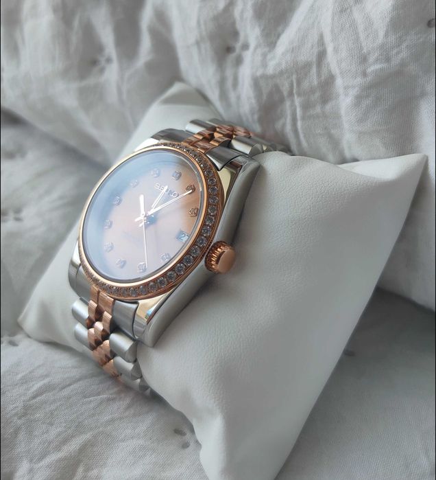 Relógio Automático Seiko Mod Datejust Rose Gold Diamond Chocolate