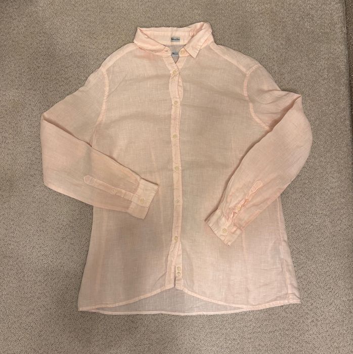 Lniana koszula pudrowy róż – klasyczny fason, 100% len