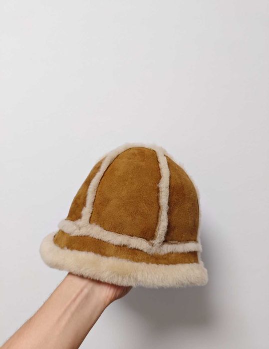 Ugg australia шапка панама зимова з овчини замшева жіноча коричнева