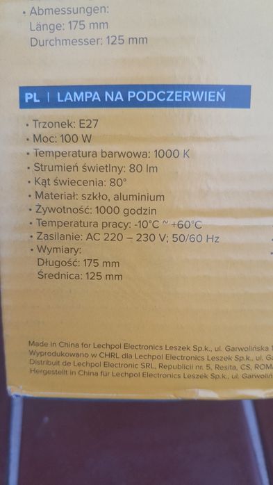 Lampa na poczerwień 100 W