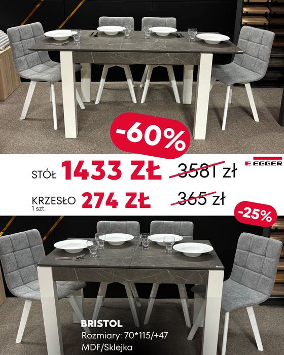 Rozkładany stół z laminatu EGGER 70*115/+47