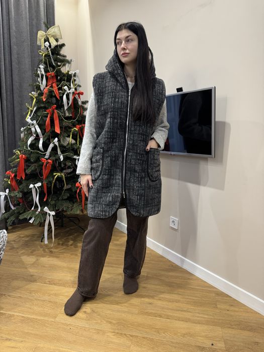 Довга жилетка-пальто з овчини