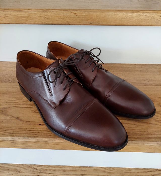 Ryłko, brązowe eleganckie sznurowane męskie półbuty, skóra 100% r. 46