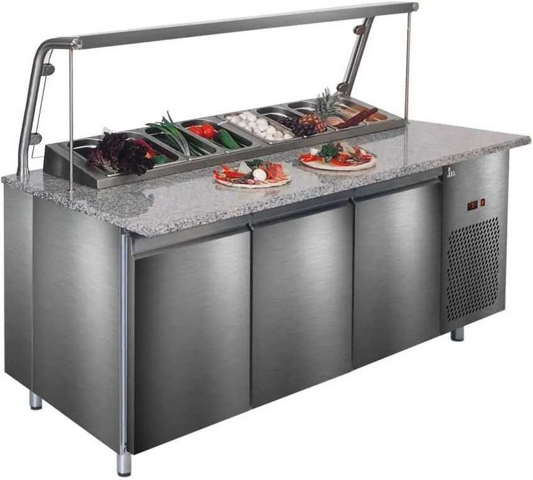 JUKA - stół chłodniczy, stół do pizzy 3 drzwiowy z nadstawką